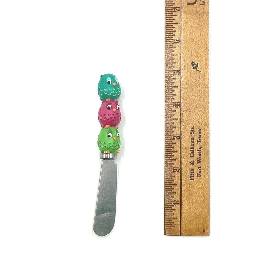 Set of 2 Cute Owl Cheese Spreaders Butter Knives Stainless Handles Colorful Bird